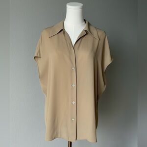 Flowy Vince Cup Sleeve Button-Up Neutral Beige Blouse Silky - Fill Polyester - L